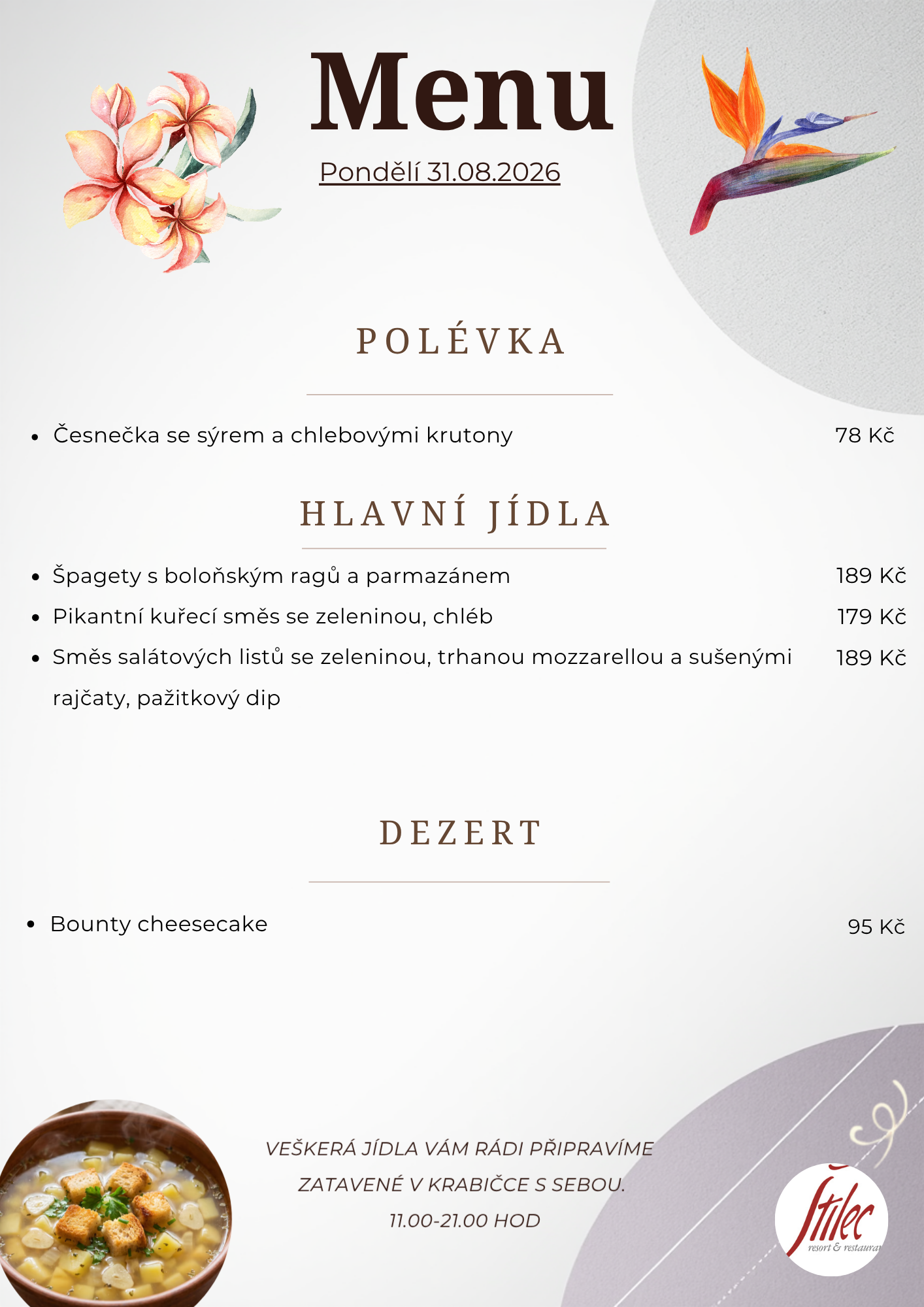 Nabídka dne - výdej jídel s sebou