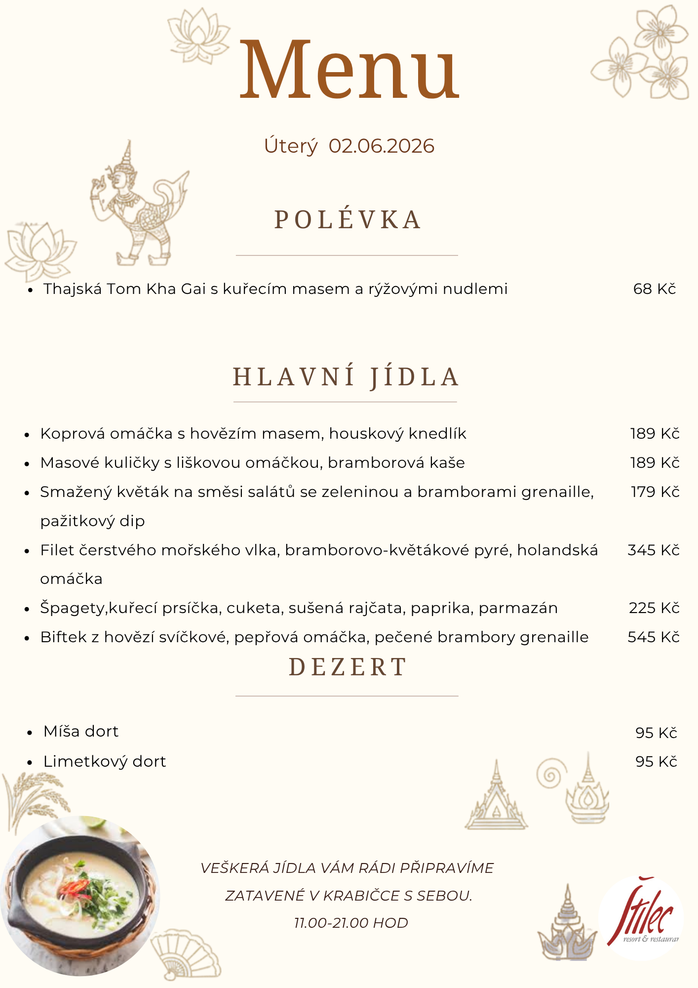Nabídka dne - výdej jídel s sebou