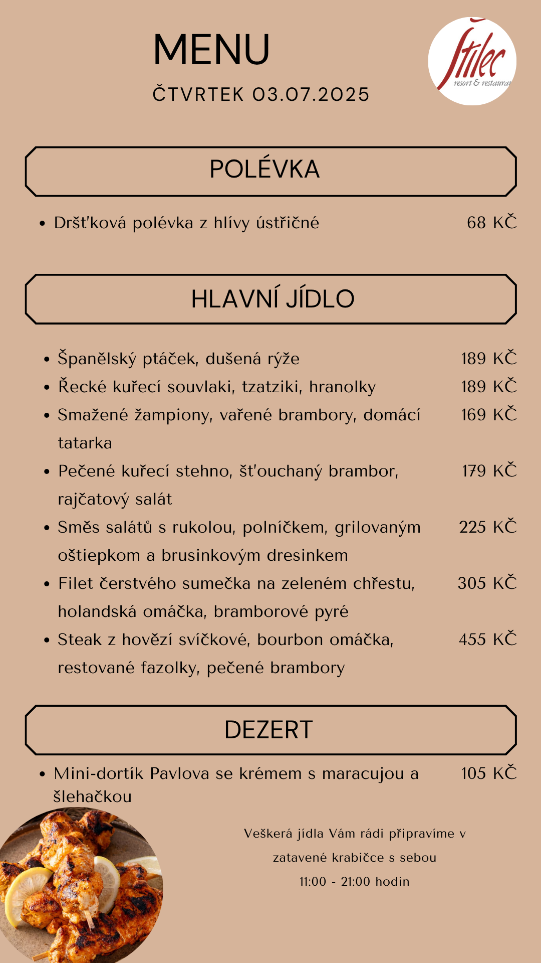 Nabídka dne - výdej jídel s sebou