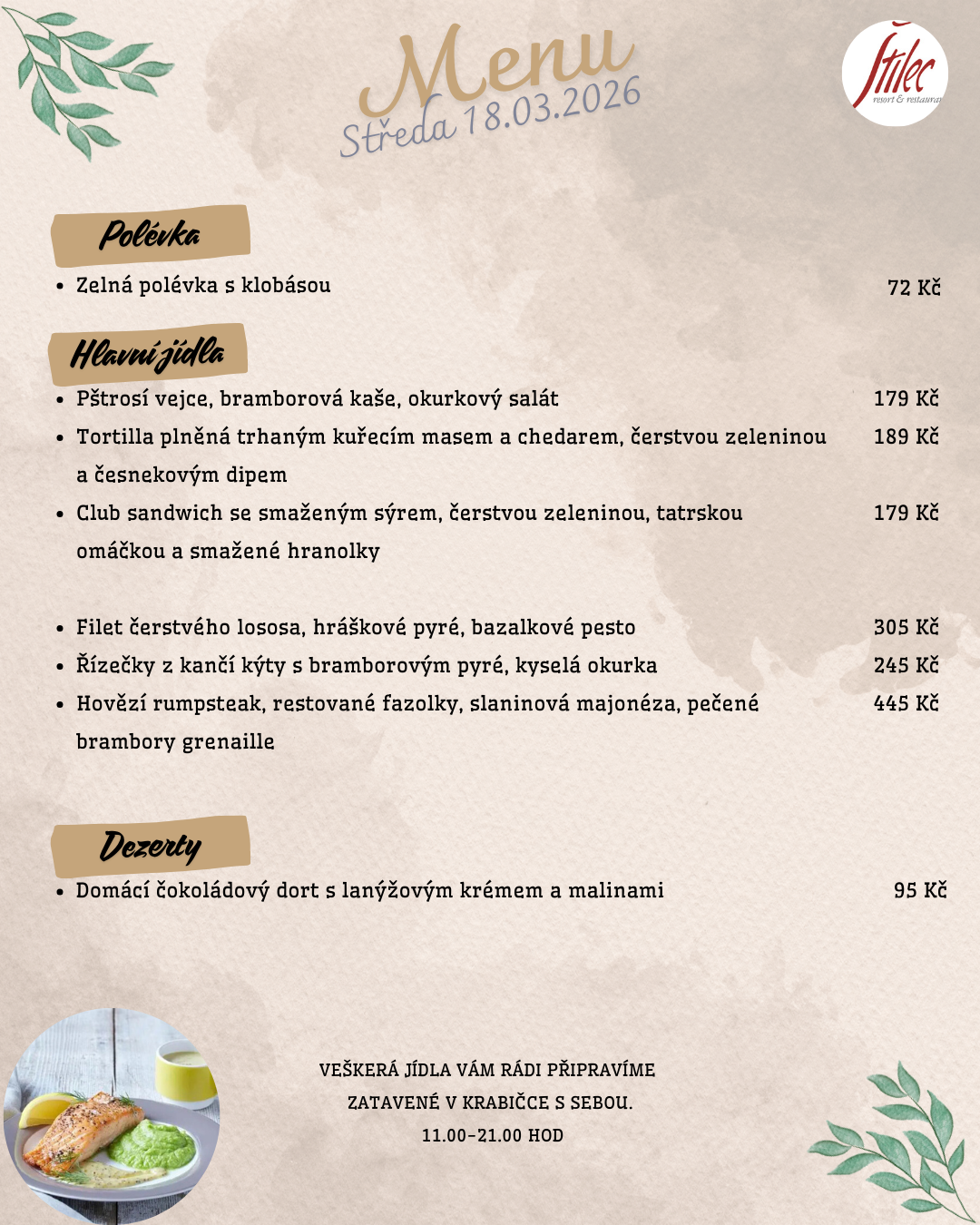 Nabídka dne - výdej jídel s sebou