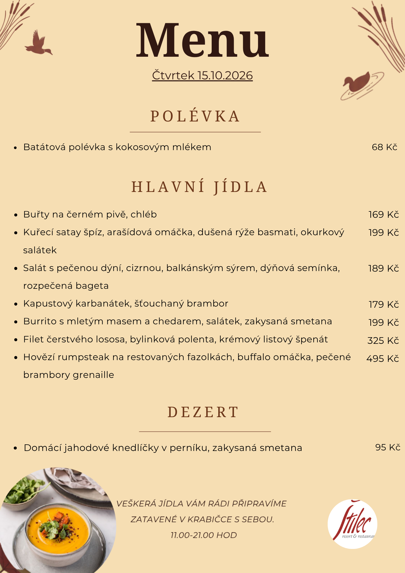 Nabídka dne - výdej jídel s sebou