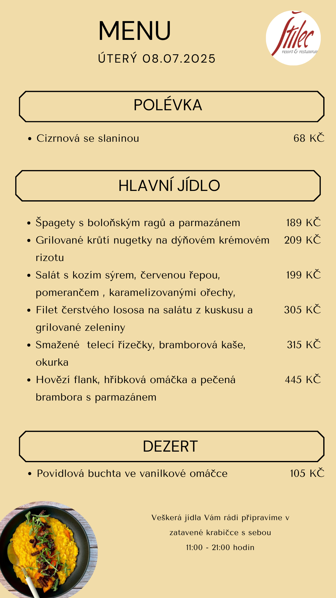 Nabídka dne - výdej jídel s sebou