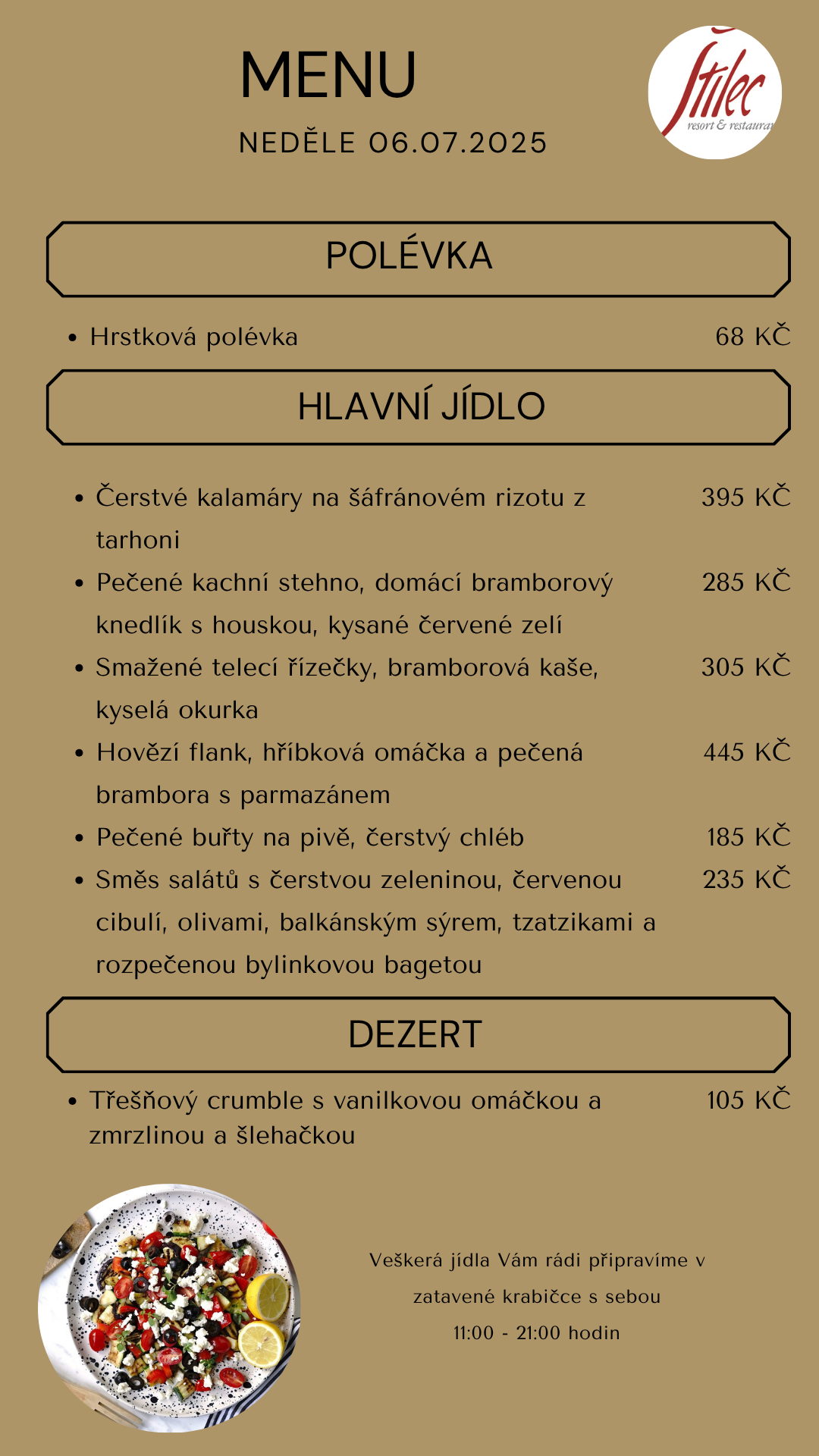 Nabídka dne - výdej jídel s sebou