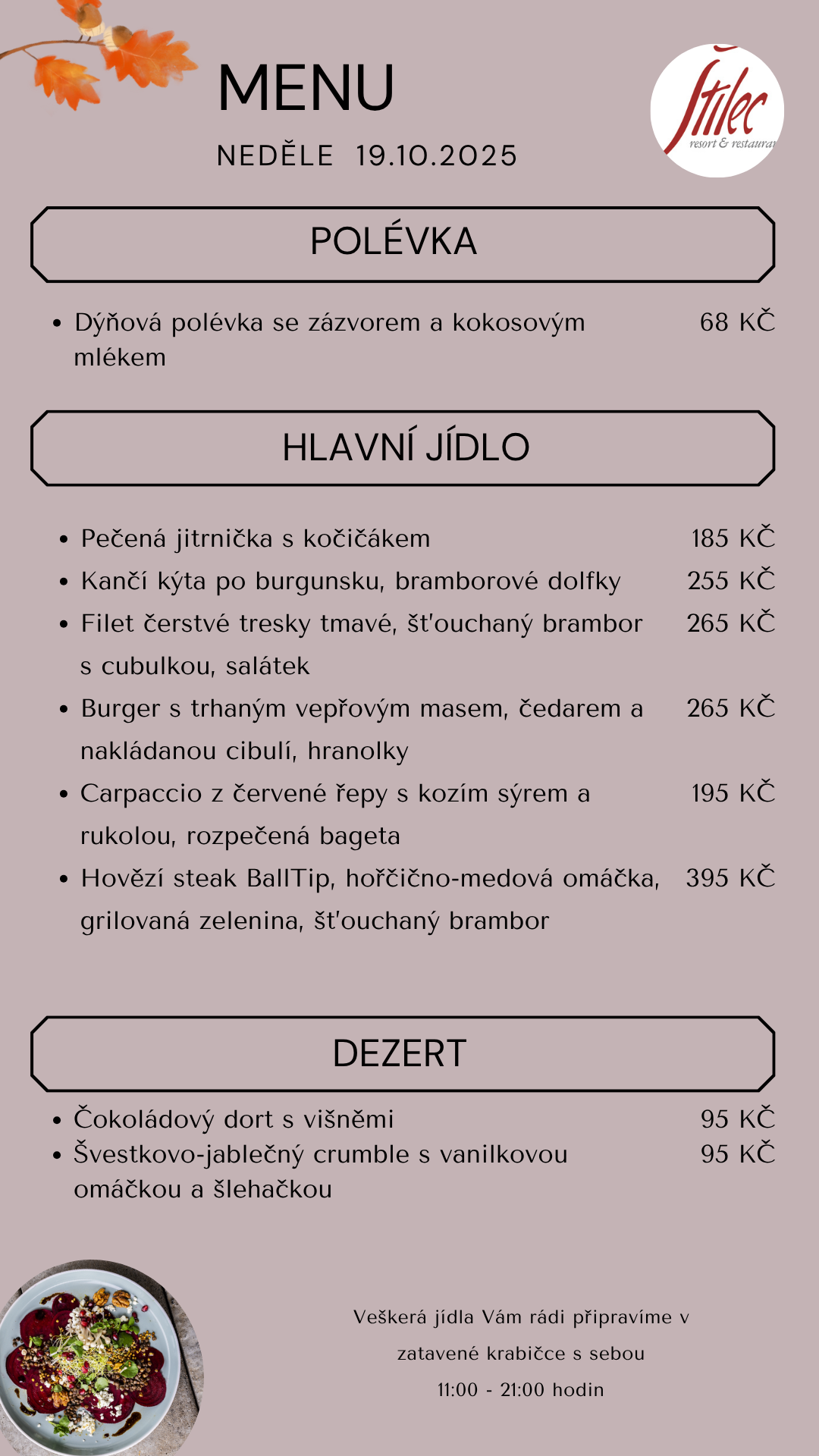 Nabídka dne - výdej jídel s sebou