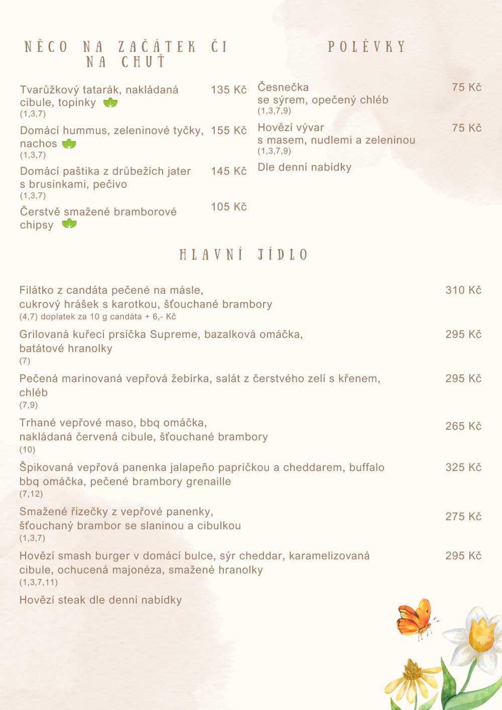 Jídelní a nápojový lístek restaurace Štilec